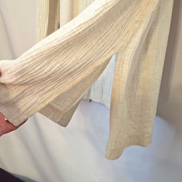 Benjamin A, Tunic, Blouse, Natural, Cream, Buttons, Side Slits, Tie Back, Sz 18 - Picture 14 of 17